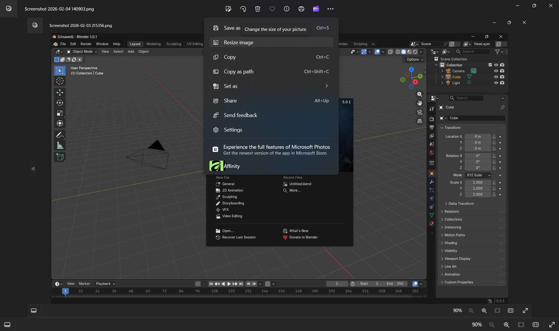 Resizing image in Windows Photos